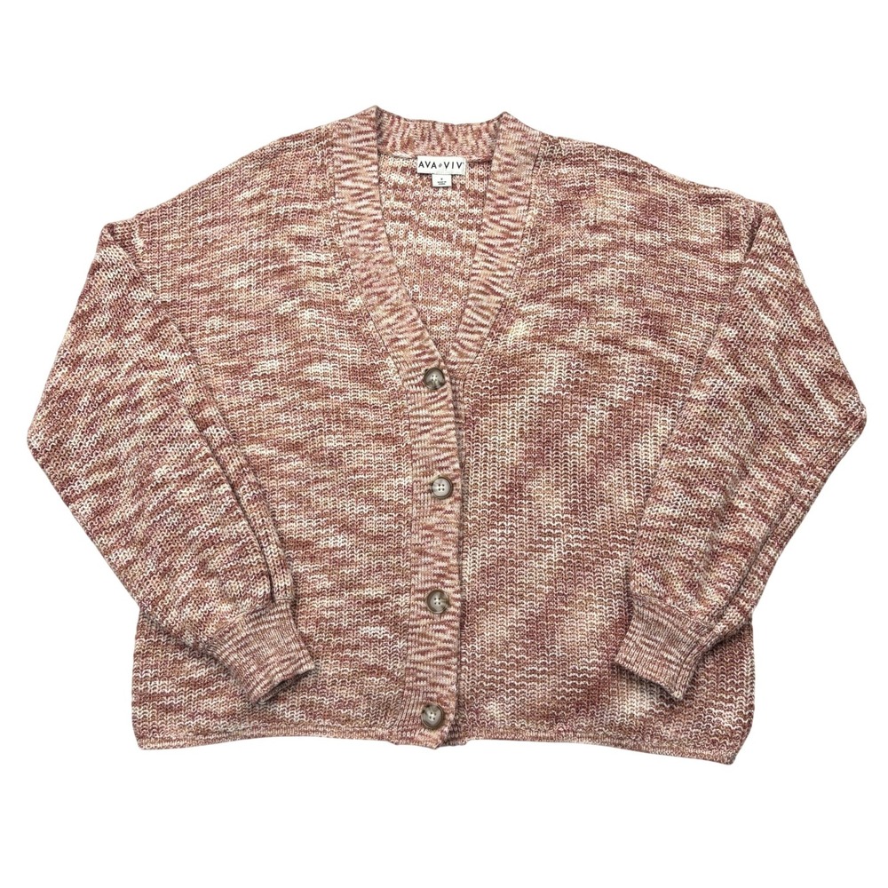 Ava & Viv Space Dye Cardigan Sweater Womens Plus X Black Mauve Pink‎ V-Neck